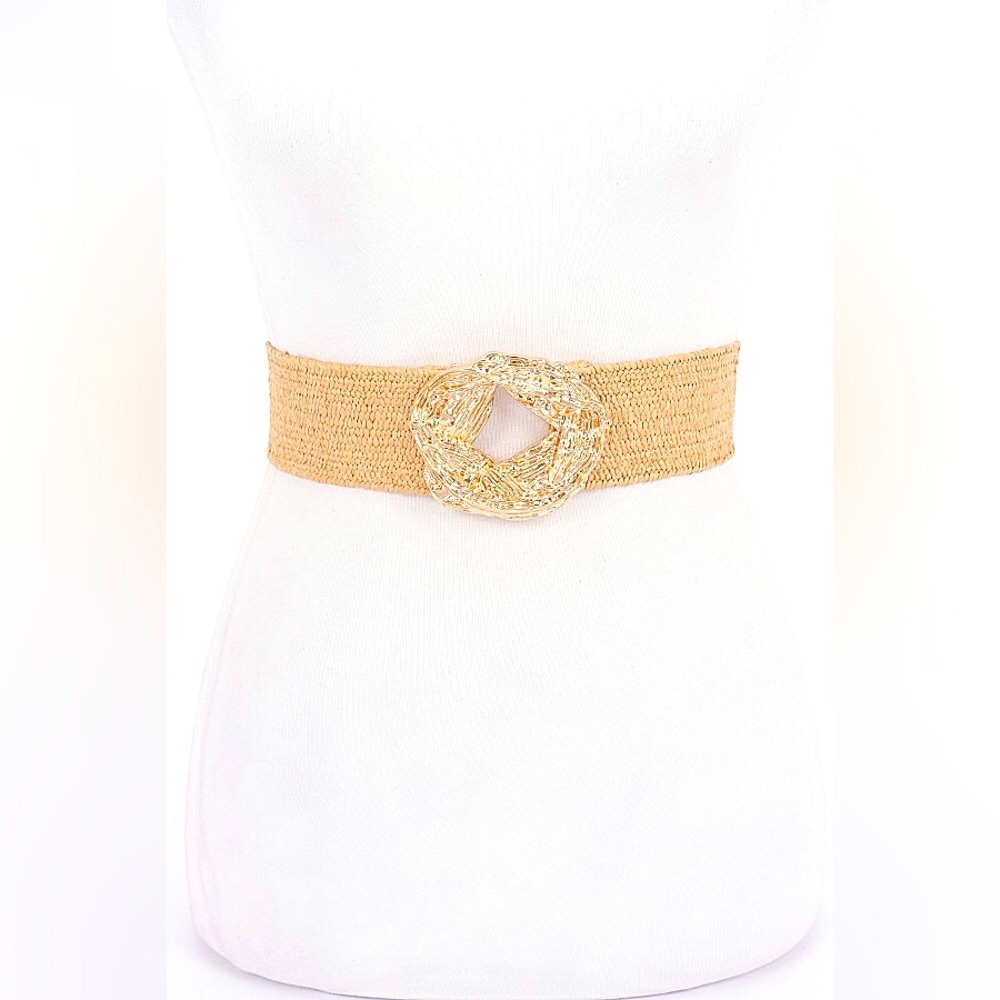 Gold & Tan Woven Straw Statement Belt